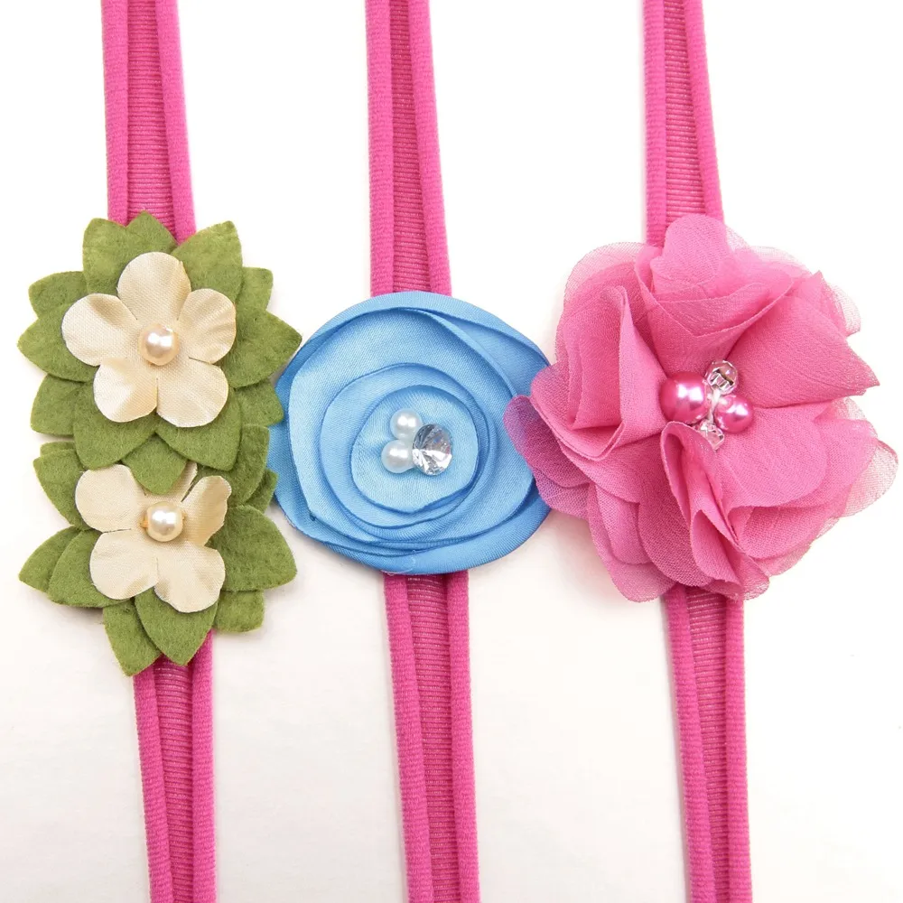 Baby girls Flower designer headband 3pcs Set Kids nylon hair band Children Rhinestone Headwear Boutique Newborn hair accessories TurbanC6881