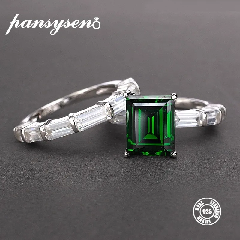 Pansysen Real 925 Anéis de Prata Esterlina para Mulheres 100% Natural Emerald Gemstone Fine Jóias Casamento Anel de Noivado 2019 Recentemente CJ191205