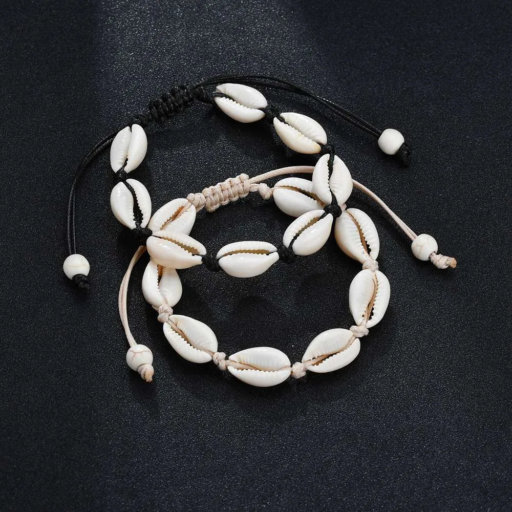 Braccialetto di conchiglia di trucioli bianchi bohémien braccialetti intrecciati di perline di conchiglia di ghiaia irregolare gioielli da spiaggia estivi di moda per le donne