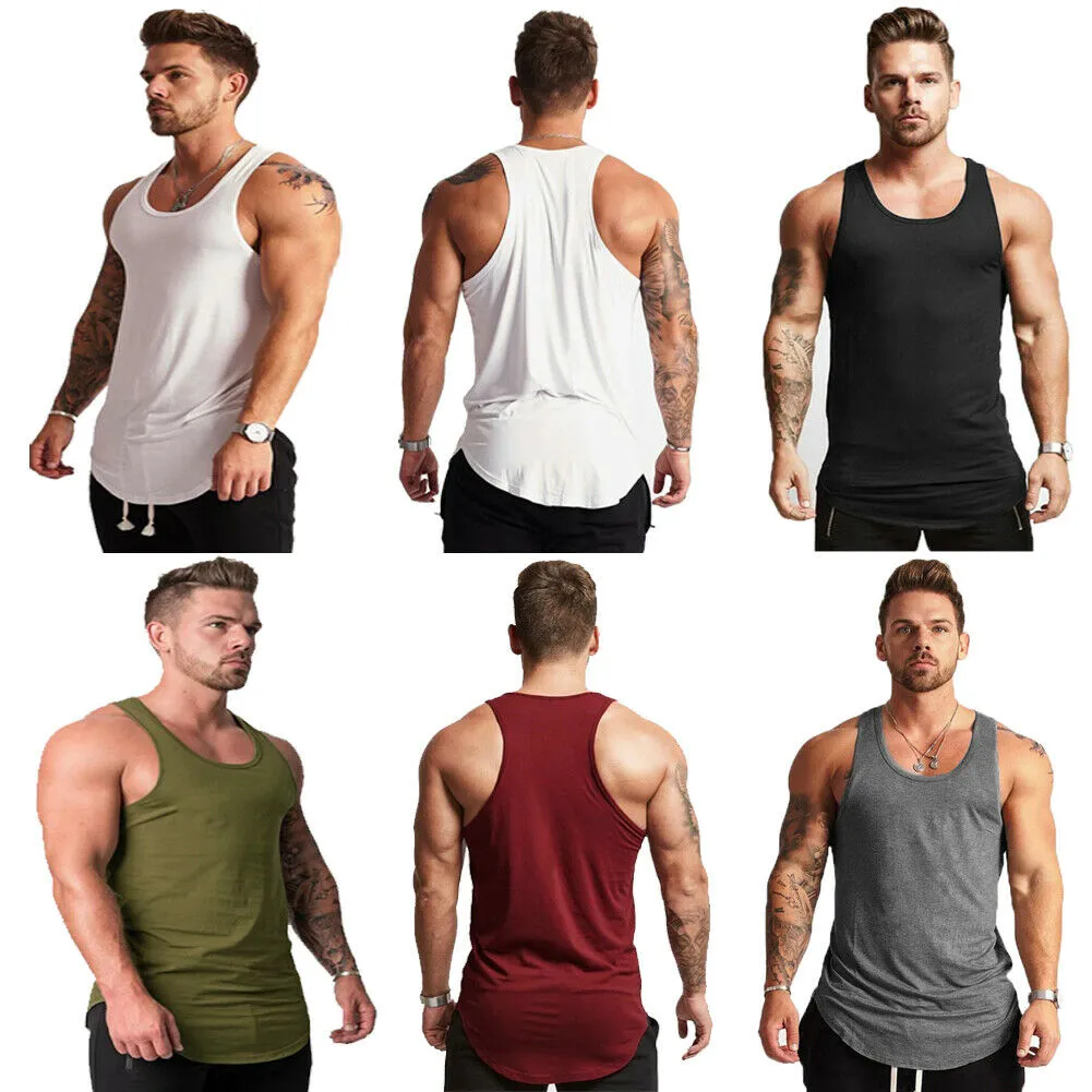 Men Tank Top Sleeveless Muscle T-Shirt Plain A-Shirt Hip Hop GYM Bodybuilding