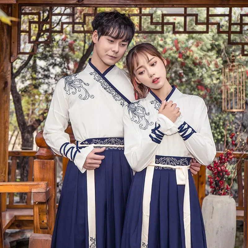 Estilo antiguo chino modificado unisex traje de Hanfu Hombre Artes marciales Elemento oriental Ropa Trajes de baile para mujer Chaqueta Falda