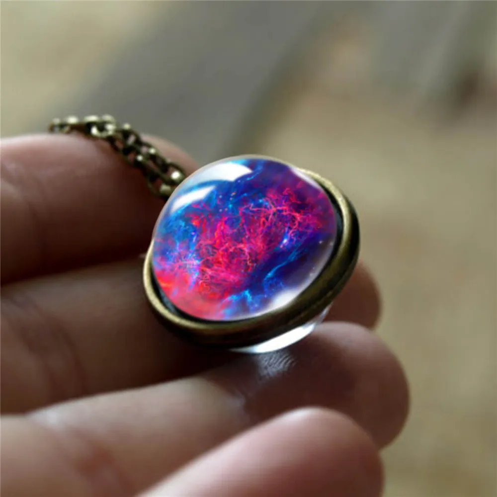 Lateefah Galaxy Dubbelzijdig Hanger Ketting Glas Art Foto Handgemaakte Verklaring Universe Planet Sieraden Ketting