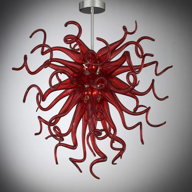 Lampes modernes Rouge Soufflé À La Main En Verre De Murano Chaîne Pendentif Luminaire Lustre Lampe Contemporain LED Chambre Décoration De La Maison Lustres Éclairage