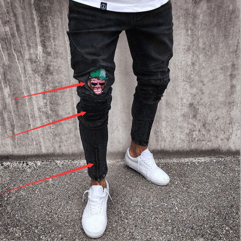 Stylish 2019 Mens Ripped Denim Pants Slim Fit Biker Jeans Trousers For Men  With Frayed Straight Design New Fashion Skinny Tops From Xichat, $15.53 |  DHgate.Com