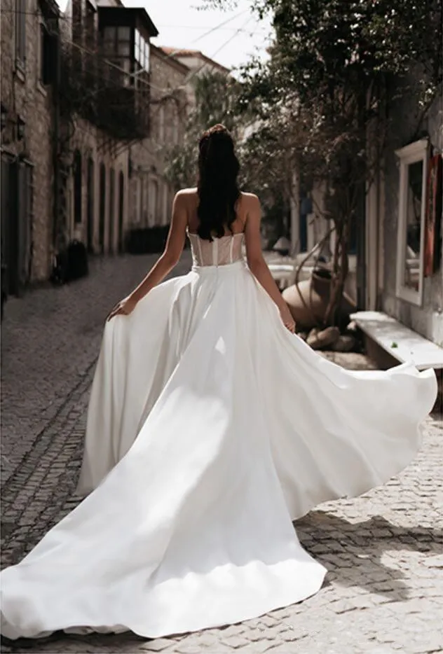 Sweetheart Lace Long Jumpsuit Wedding Dresses Tulle Applique