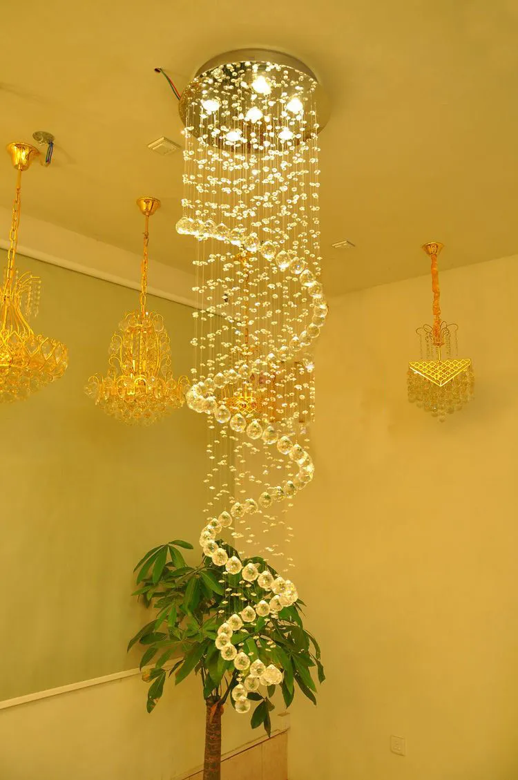 Crystal Chandeliers Pendant Lamps Fixtures Indoor Spiral Hanging Lamp Decor Ceiling Light for el Hall Stairs238O