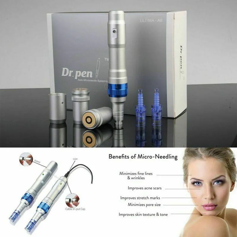 ワイヤレスダーマペンの強力なUltima A6 MicroNeedle Dermapen Dermastamp Meso 12針Dr.Pen交換可能なカートリッジEU / US / UK / AUプラグDHL