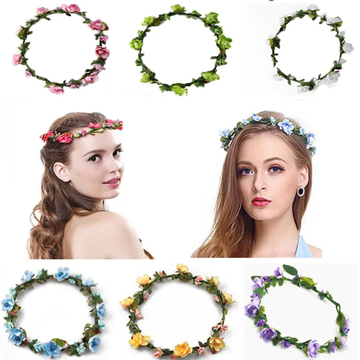 20 adet Bohemian Çiçek Kafa Çiçek Garland Taç Düğün Gelin Nedime Baş Dekor için, güzel Headdress Tatil Çelenk Saç Süs