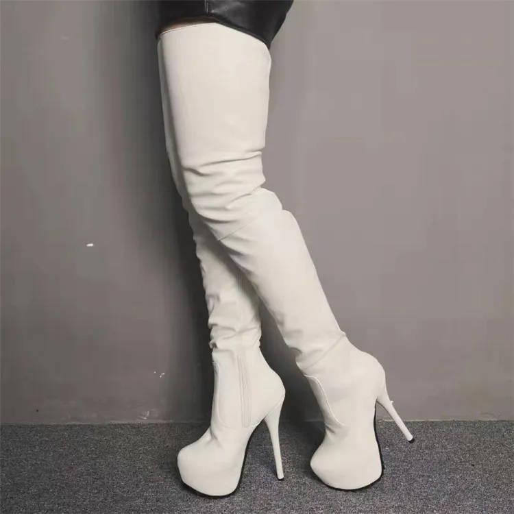 Olomm Fashion Women Platform Platform High Boots Sexy Stiletto High Boots Boots круглой Beige Trode Women Женщины плюс размер 5-15