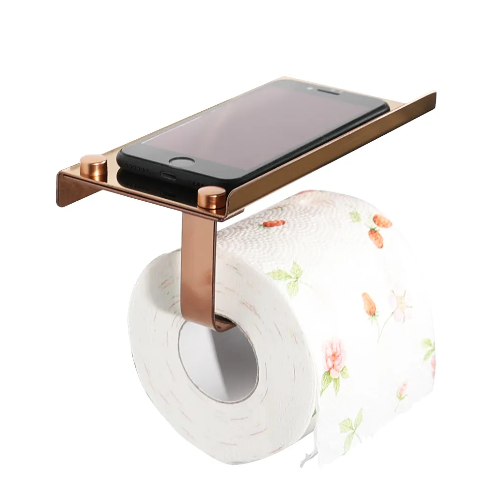 2018 Vacker Praktisk Rose Gold Multi-Purpose Toilet Paper Rollhållare Badrum Rostfritt Stål Pappershållare Gratis Frakt T200425