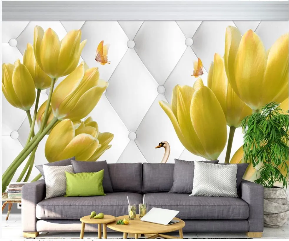 sfondi personalizzati 3d murales per lo sfondo del salone 3D stereo soft pack tulipano sfondi 3d TV parete di fondo