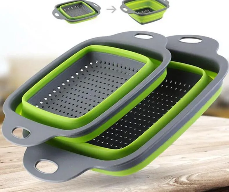 Kök Foldbar Frukt Vegetabilisk Tvättkorg Strainer Portable Silicone Colander Fällbar Drainer med handtag Köksredskap