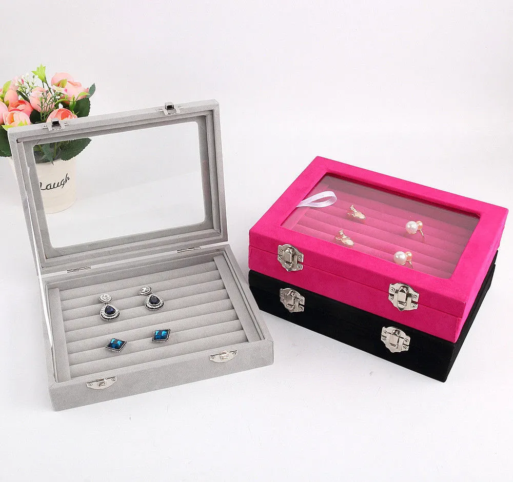 Sieraden Display Kist / Sieraden Opslag Organisator Oorbellen Ring Box Case voor Jewlery Gift Box Sieraden Doos Gratis Verzending T190629