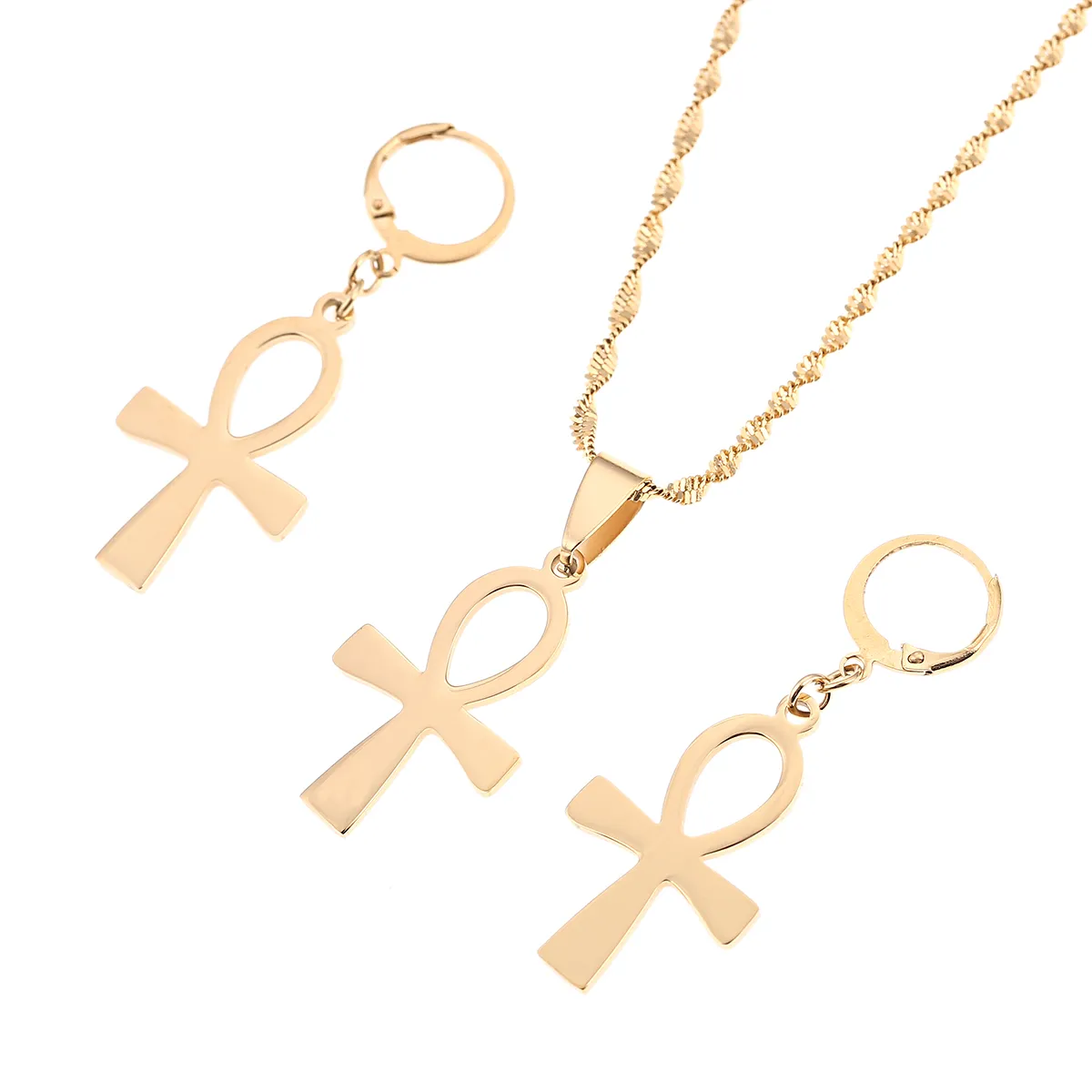 Egyptische sieraden vintage de sleutel van de Nijl Ankh Cross Hanger Ketting Earring Set