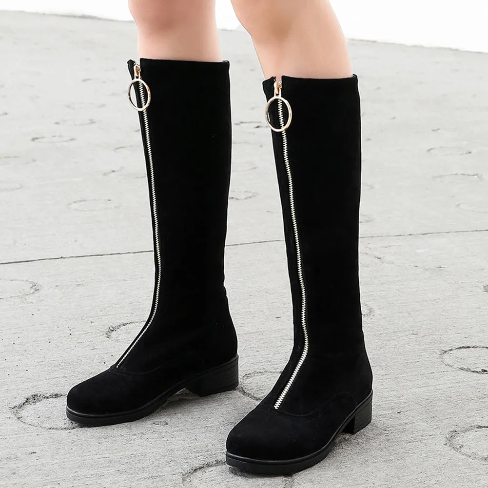 Hot Sale-Fashion Zip Up Knee-High Boots Kvinna Skor Partihandel Vinter Skor Kvinna Ridstövlar