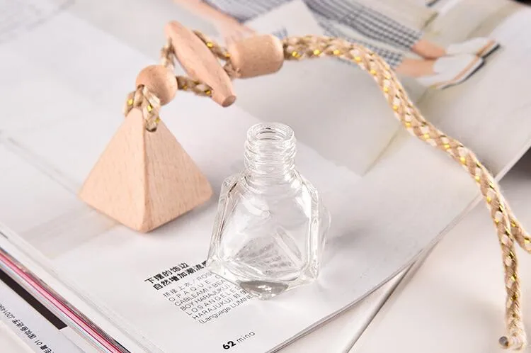 Prix ​​d'usine Car Hang Decoration Mini Glass Perfume Bottle Hang Rope Pendant Bouteille vide avec Cap de bois 200PCS / Lot