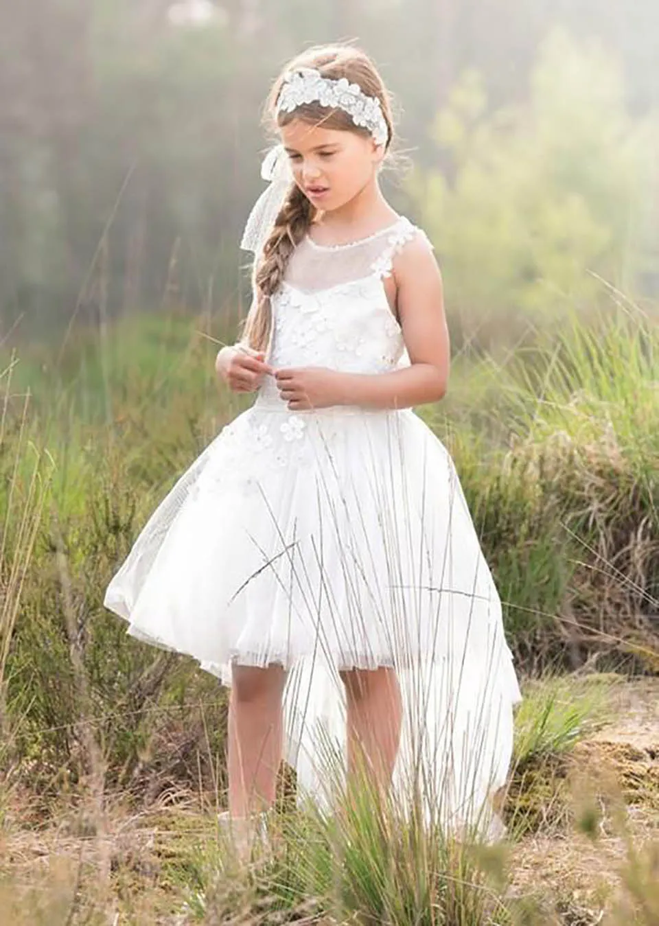 Princess Ivory and Light flower girl dress with Puffy Tulle Skirt - Perfect for Weddings and Formal Events - Ankle Length Girls Wear