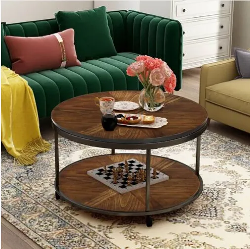 35.4 Round Coffee Table With Wheels With Caster Wheels And Unique