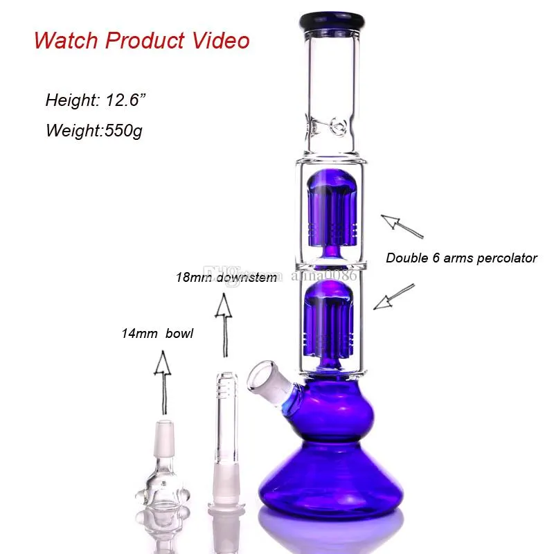 Waterpijpen 6 Arm percolator glazen bong water bongs blauwe rookpijp dab rig classics beker