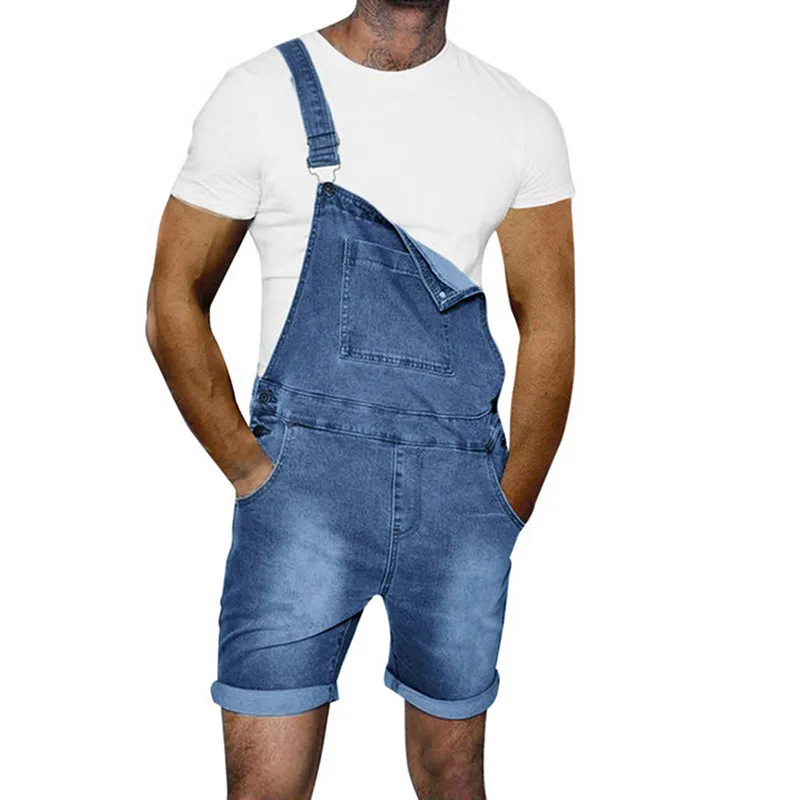 Yaz kısa kot pantolon nedensel sokak kıyafeti hip hop ince kısa kot romper erkek moda cepleri hip hop denim tulum