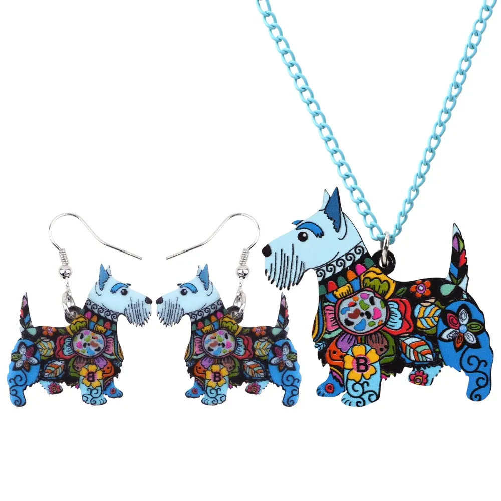 Weveni akryl anime aberdeen ish terrier psie biżuteria zestawy kolczyków Naszyjnik dla kobiet dziewczęta impreza miłośnicy zwierząt domowych Prezent 2125220