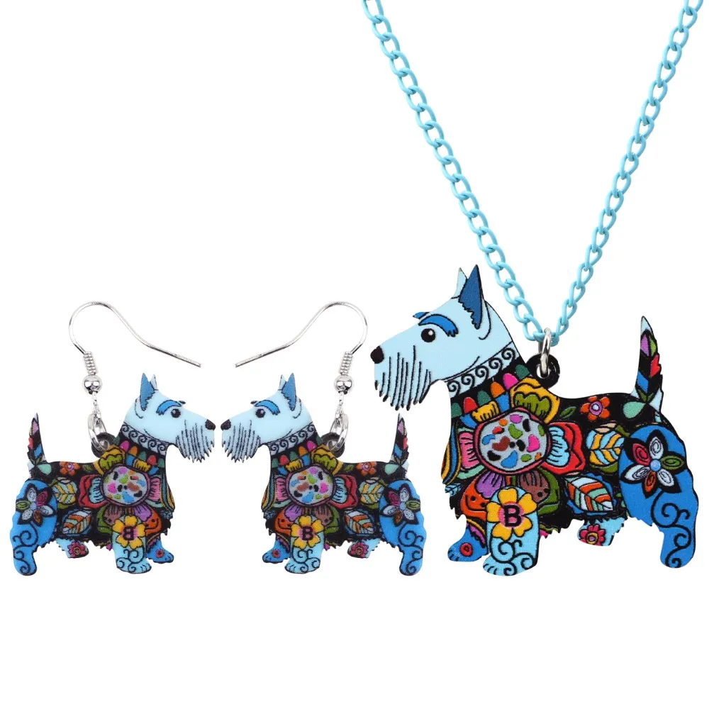 Weveni Acrylic Anime Aberdeen Ish Terrier Dog Jewelry Sets earringsネックレス