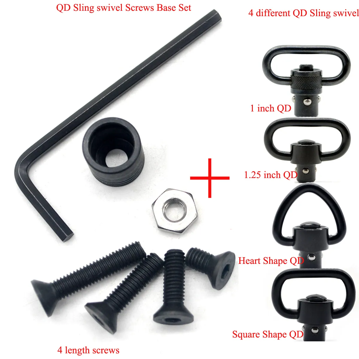 Hot 1/1.25/1.5 Inch QD Sling Swivel Screws Base Set Kit_Black Color DIY