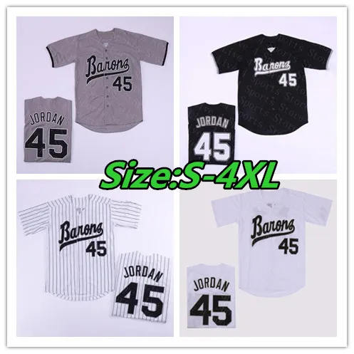 Mens Birmingham Barons 45 Michael MJ Jersey Black White Grey Stitched Movie Baseball Jerseys billig mix orderstorlek S-4XL