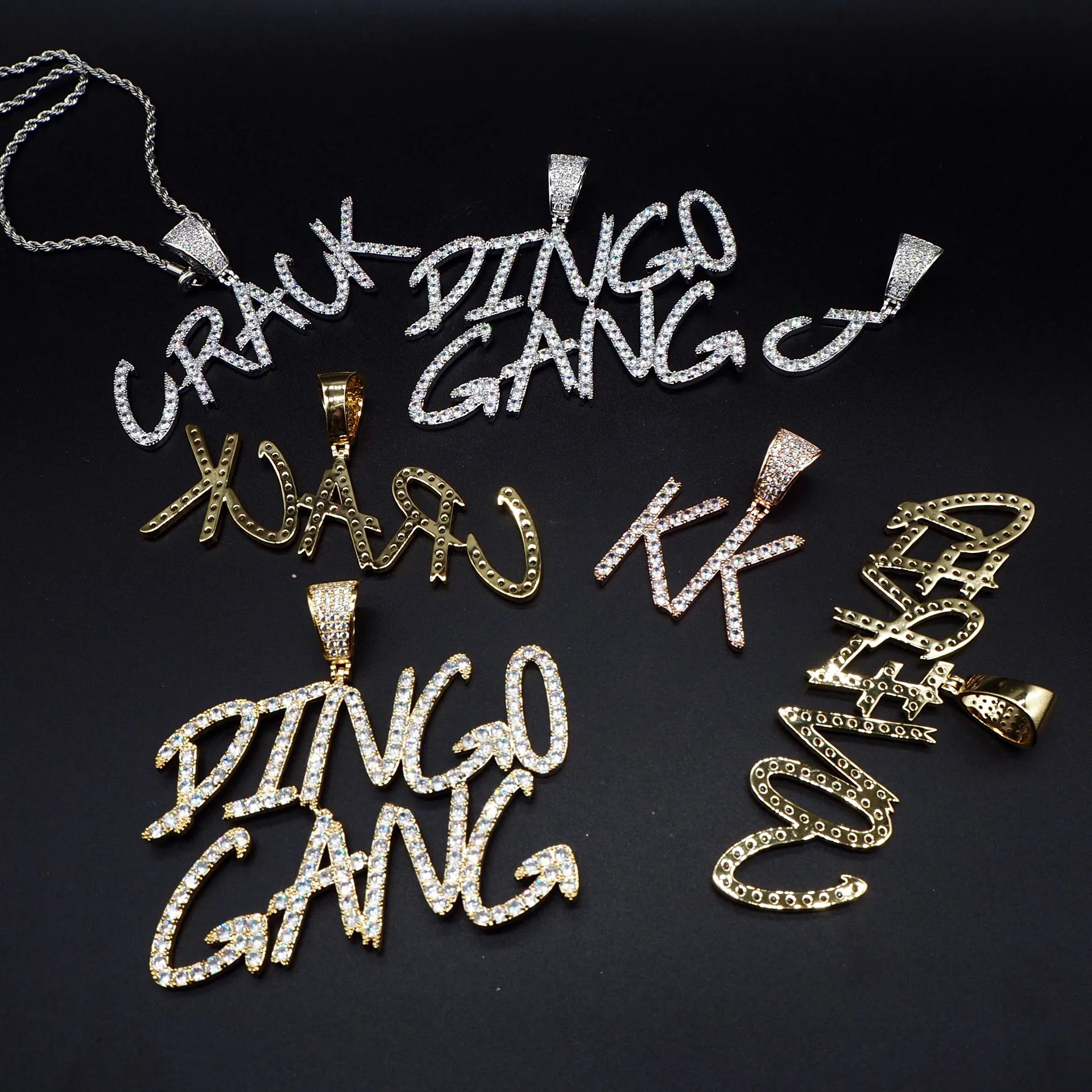 Placcato oro 18K nomi personalizzati collana Piccole lettere a catena pendenti di collana Hiphop zircone gioielli per donne degli uomini