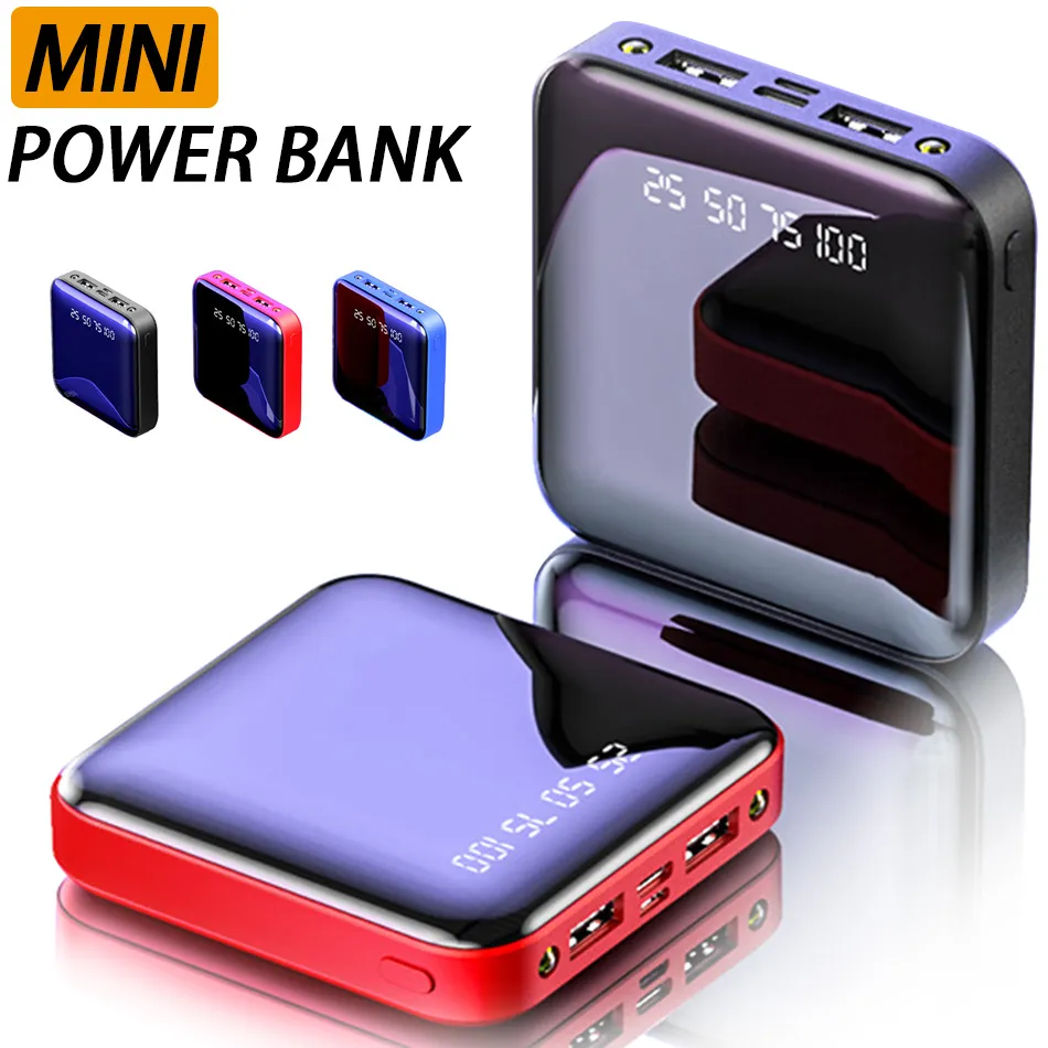 Mini Draagbare Power Bank 5000 10000mAh vierkante mobiele batterij voor universele mobiele telefoonlader met LED-licht in doos