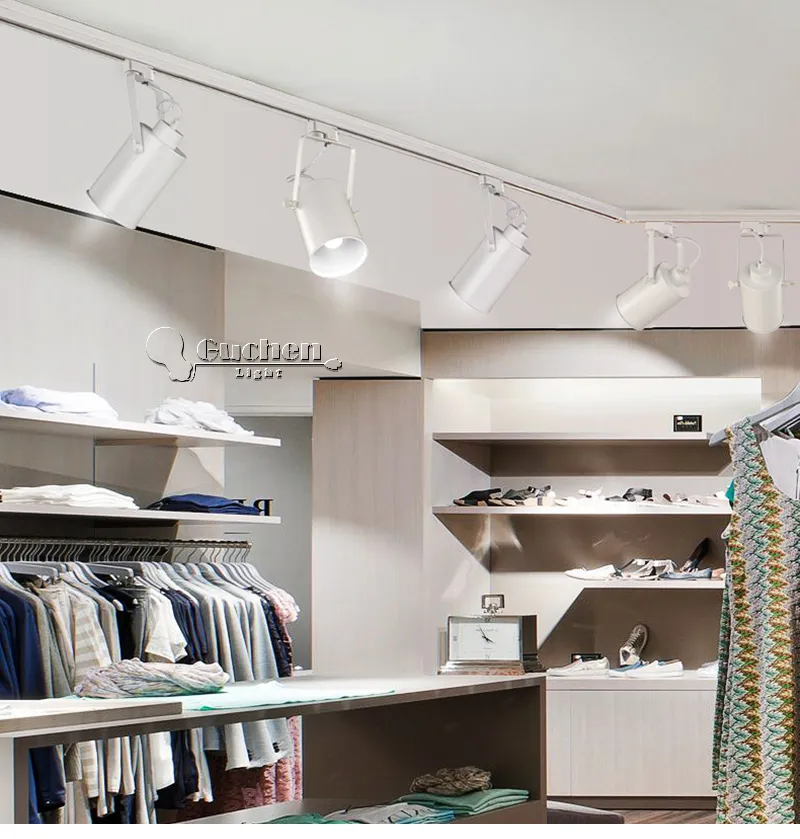 Moderne Spot-Deckenleuchte mit E27-Halterung, Schienenleuchte, gedrehte Schienenbeleuchtung für die Beleuchtung von Geschäften, Einkaufszentren, weiße Farbe