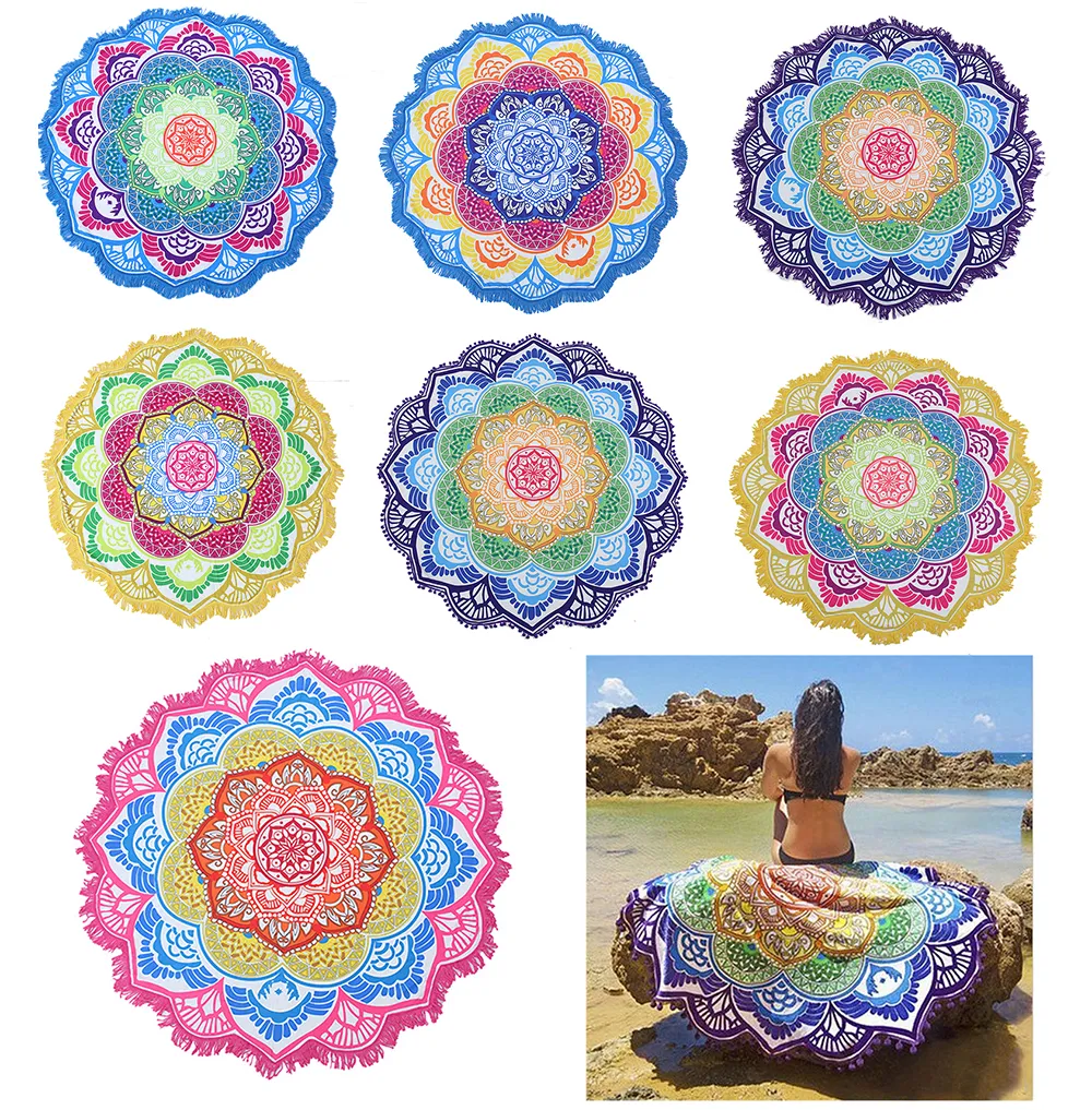 Runde Strandtuchdecke – Mandala-Wandteppich, Hippie-indische Picknicktischdecke, ausgebreitete Tischdecke, Kreis, Yoga-Matte, indisches Mandala-Strandtuch