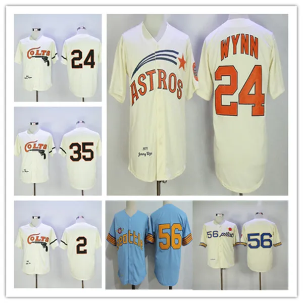 Hommes rétro 1964 Houston Colts Nellie Fox Jimmy Wynn Joe Morgan Jersey Ed Cream Blue 1969 Seattle Pilots Jim Bouton chemise à la retraite pas cher