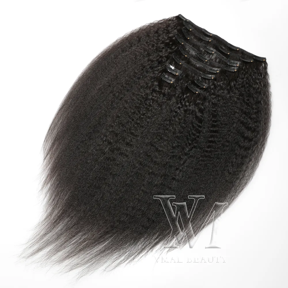 VMAE peruanische brasilianische unverarbeitete Clip-Ins in natürlicher Farbe, 120 g, 140 g, 160 g, verworrene, gerade Clip-In-Extensions aus reinem Echthaar