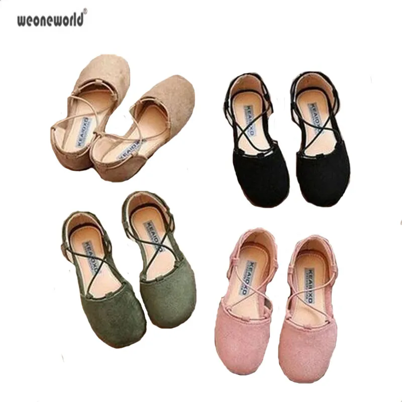 WEONEWORLD Moda 2018 Scarpe Estive Bambini Ragazze Sandali Stringati In Pelle Scamosciata Con Cinturino Alla Caviglia Ballerine Incrociate Fatte A Mano Da 17 72 DHgate