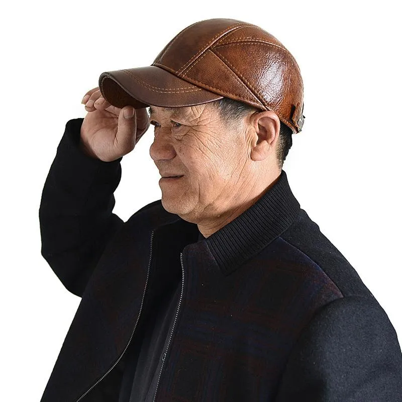 2018 Oryginalna skórzana czapka baseballowa dla mężczyzny Mężczyzna z klapami na uszach klasyczny Zupełnie nowy czarny brązowy gorras tata moda1878