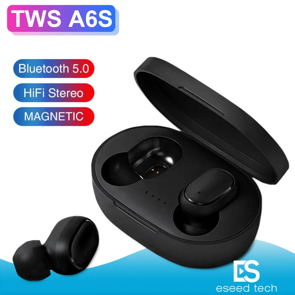 Bluetooth hörlurar TWS A6S hörlurar Bluetooth 5.0 Trådlösa öronproppar Livet Vattentät Bluetooth-headset med mikrofon för alla smarta telefon