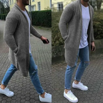 Mens Designer Cardigan Abbigliamento maglione solido di colore per i vestiti Mens caldo lungo Tops Uomini maglione lungo casuale di lusso