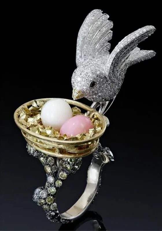 أزياء المرأة خاتم سبائك البيضاوي الأحجار الكريمة العقيق كريستال الماس الطيور البيض الدائري الذكرى هدية عيد الحجم 5-10