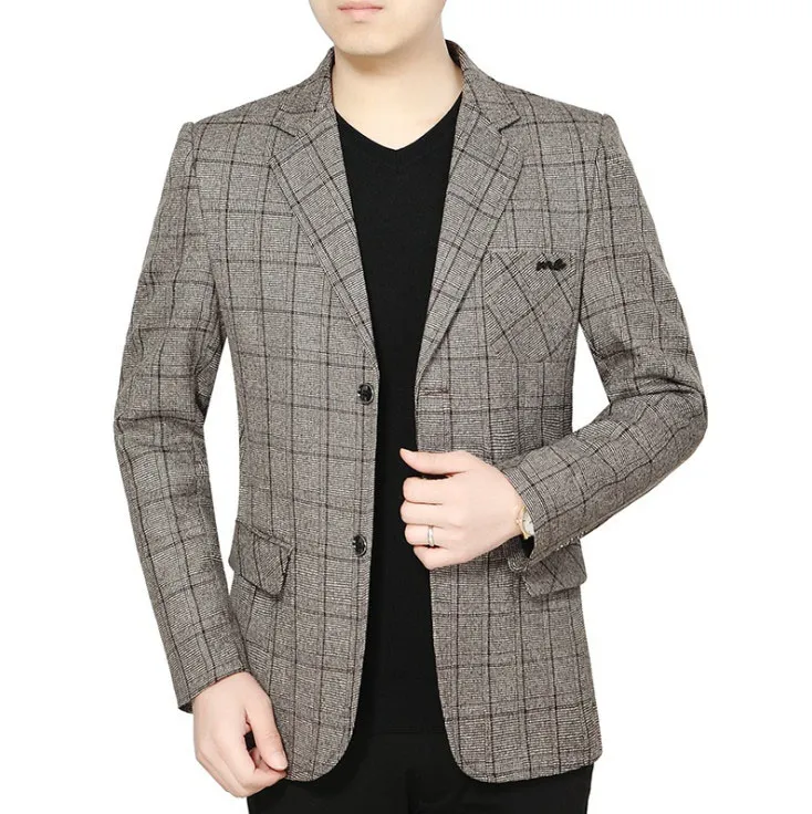 Blazer xadrez estilo inglês masculino, jaqueta de terno, roupa