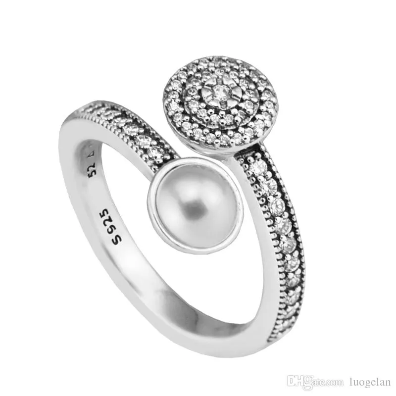 Kompatibel mit Schmuckring Silber Luminous Glow Ringe White Crystal Pearl 100 % 925 Sterling Silber Schmuck Großhandel DIY für Frauen6429493