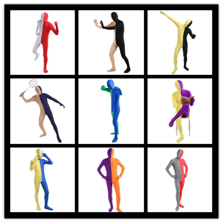 DHL free popular Fancy Zentai Stretch Suit Lycra Bodysuit sexy skinny colors patchwork Halloween catsuit costumes cosplay plus size s~3xl