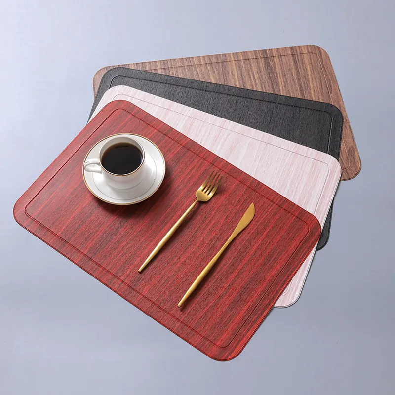 45x30cm Imitation Wood Craft Grain Placemat PU Leather Pad For