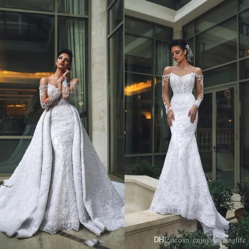 Mermaid Lace Wedding Dresses with Detachable Train Plus Size Bridal Gowns