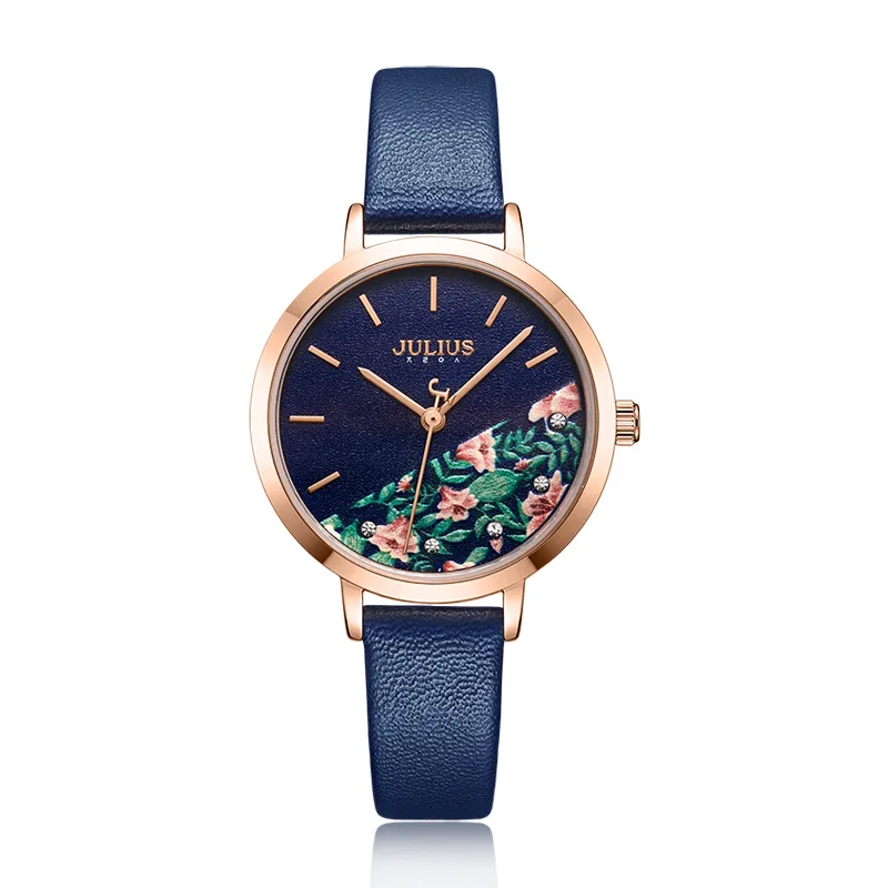 Julius Watch Green Fresh Girl Fashion Watch Flower Design Delicate Gift Watch Clock för GF med presentförpackning JA-1089 9920