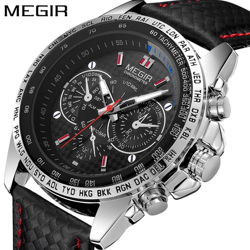 Megir Mens relógios Top Brand Luxo Clocks Masculino Exército Militar Sport Clock Strap Strap Business Quartz Men Wrist Watch 1010 V191115