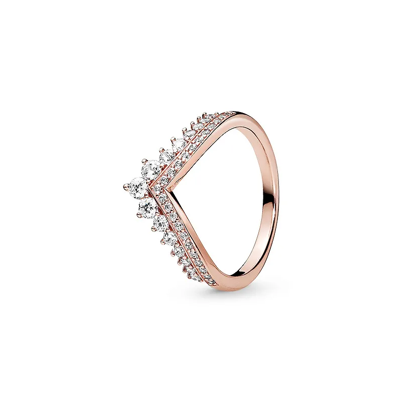 18K Roségold plattierte Eheringe Originalverpackung für Pandora 925 Sterling Silber Prinzessin Wishbone Ring Damen Geschenk CZ Diamant RING Sets