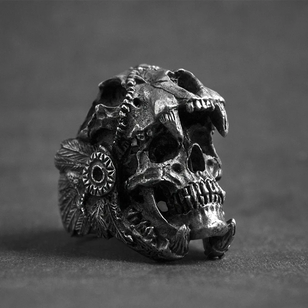 Cool Mens Boys 316L RVS Biker Ringen Vintage Indiase Jaguar Warrior Skull Punk Ring Gothic sieraden cadeau voor hem maat 7-14