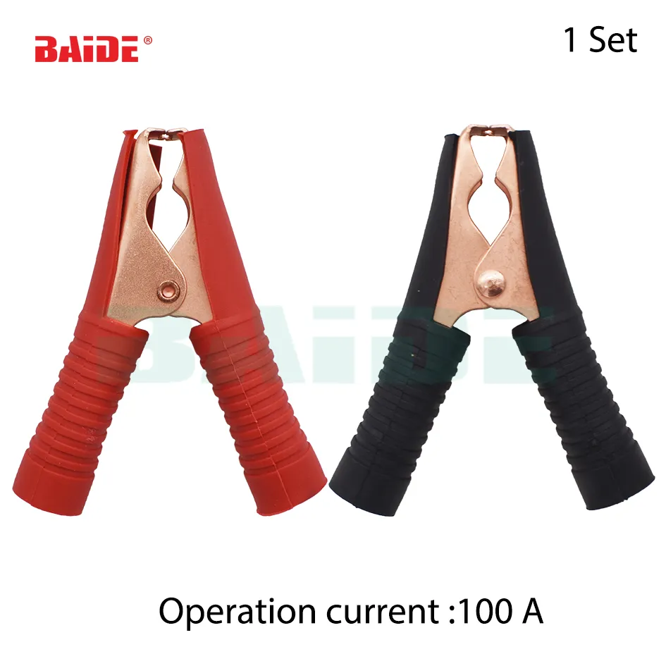 100A Car Alligator Clips Battery Clamps Crocodile Clip Red Black Positive Negative 92mm length