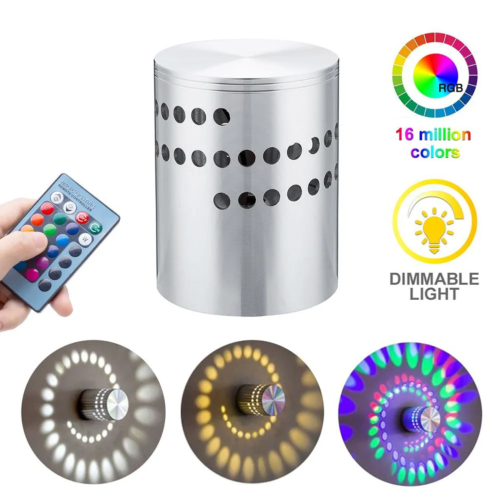 RGB Spiral Hole Led Wall Lamp 3W Dimmable Spiral Lamp Avec Télécommande Surface Installer Mini Light Pour Game Room Bar RW245209c